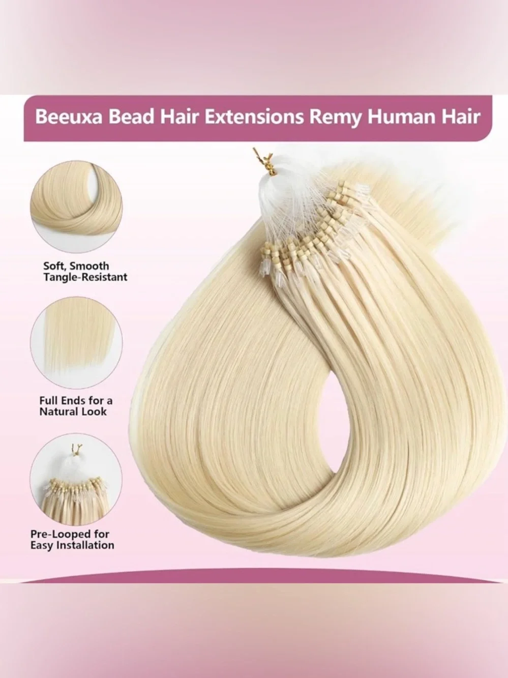 Platinum Blonde Human Hair Micro Loop 20 Inch Hair Extensions